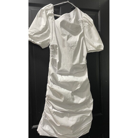 Maeve Anthropologie White Asymmetrical Neck Ruched Bodycon Dress Size Medium NWT - Picture 1 of 7
